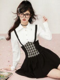 Acaine : พรีออเดอร์ กระโปรงเอี๊ยมแฟชั่นสีดำลายสก็อต แบรนด์แท้