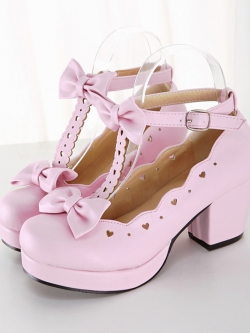 รองเท้าแฟชั่นสไตล์ญี่ปุ่น รองเท้าโลลิต้าประดับโบว์ หนัง PU สูง 6.5 ซม.
