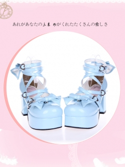 Angelic imprint : พรีออเดอร์ รองเท้าแฟชั่นสไตล์ญี่ปุ่นหนัง PU ประดับโบว์ สูง 8 ซม. แบรนด์แท้