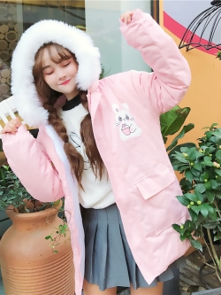 พรีออเดอร์ : เสื้อกันหนาวมีฮูทแขนยาวแฟชั่นสไตล์ญี่ปุ่นพิมพ์ลายกระต่าย ด้านข้างแขนมีลายเส้นแถบหัวใจ มี2สี