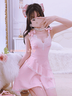 Summer Joy : พรีออเดอร์ เดรสแขนกุดแฟชั่นสไตล์โลลิต้าน่ารักๆ ประดับโบว์ สีชมพูเนื้อ แบรนด์แท้