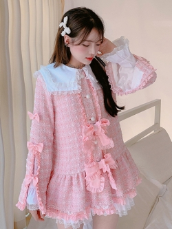 Summer Joy : เดรสคลุมสีชมพูแฟชั่นหวานๆ น่ารักๆ สไตล์ญี่ปุ่นแขนยาว ติดกระดุมด้านหน้า ประดับโบว์ตามแบบ งานแบรนด์ (สินค้าไม่รวมเดรสสีขาวข้างในค่ะ)