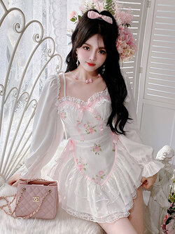 Summer Joy : พรีออเดอร์ เดรสชีฟองแขนยาวสไตล์หวาน แบรนด์แท้