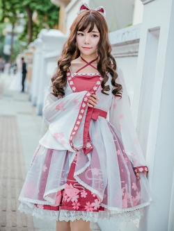 พรีออเดอร์ : ชุดคอสเพลย์ชุดกิโมโนโลลิต้า แถมฟรีโบว์ติดผม ชุดมีให้เลือก 3สี 4แบบค่ะ