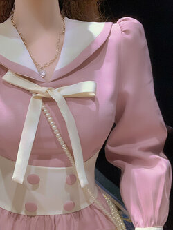 พรีออเดอร์ : เดรสยาวแฟชั่นสีชมพูหวานแขนยาวเอวสูง