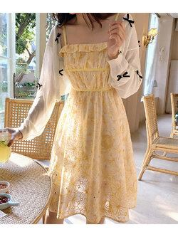 Palglg : พรีออเดอร์ เสื้อคลุมแขนยาวประดับโบว์น่ารักๆ มีให้เลือก 2สี