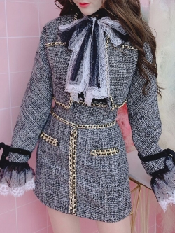 พรีออเดอร์ : ชุดสูทเช็ตแฟชั่นสไตล์หวาน เสื้อสูทแขนยาวไม่มีลูกไม้ค่ะ + กระโปรงเข้าชุด (สินค้าไม่รวมเสื้อตัวใน)