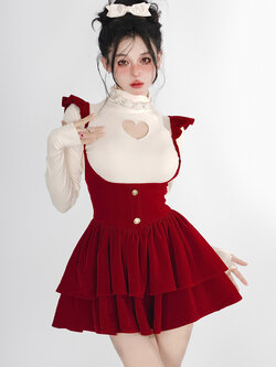 Shaoyeyan : พรีออเดอร์ กระโปรงสายเอี๊ยมแฟชั่นสีแดง แบรนด์แท้