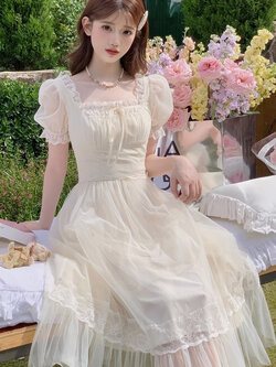 Acaine : พรีออเดอร์ เดรสยาวแฟชั่นสไตล์หวานแขนตุ๊กตา แบรนด์แท้