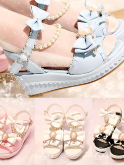 รองเท้าแฟชั่นสไตล์ญี่ปุ่น แบบหวานน่ารัก ส้นเตี้ยสูง 6.5 ซม. ใส่เที่ยวสบายๆ แบบมีสายรัดประดับโบว์และสายมุก (โบว์ด้านหน้าและสร้อยมุกสามารถถอดออกได้ค่ะ)