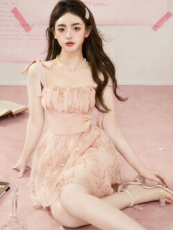 Acaine : พรีออเดอร์ เดรสแฟชั่นผูกไหล่สไตล์หวาน รุ่นแต่งกุหลาบ และ รุ่นประดับกริดเตอร์ แบรนด์แท้