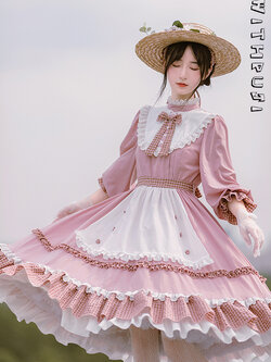 With Puji : พรีออเดอร์ เดรสเมดโลลิต้าสีชมพูหวานแขนยาว แบรนด์แท้