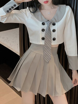 พรีออเดอร์ : ชุดแฟชั่นสไตล์ JK ผูกเน็คไทตามแบบ (ราคาแยกชิ้น)