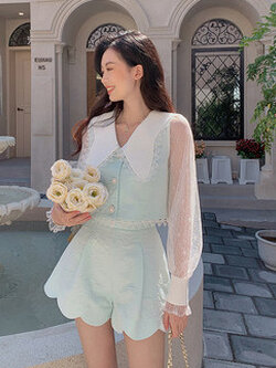 Palglg : พรีออเดอร์ ชุดเซ็ตแฟชั่นโทนสีพาสเทล (ราคาแยกชิ้น) เสื้อแขนยาวลูกไม้ และ กางเกงขาสั้น แบรนด์แท้