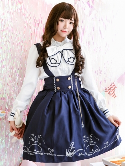 พรีออเดอร์ : กระโปรงเอี๊ยมแฟชั่นสไตล์ญี่ปุ่นพิมพ์ลายวาฬตามแบบ