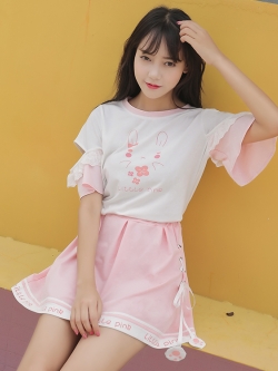 พรีออเดอร์ : เสื้อยืดคอกลมสไตล์ญี่ปุ่นแขนสั้นพิมพ์ลายกระต่ายน่ารักๆ