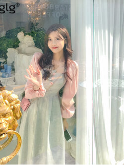 Palglg : พรีออเดอร์เดรสแฟชั่นสไตล์หวานน่ารักๆ ปักอักษรแบรนด์ Palglg รุ่นยาว แบรนด์แท้