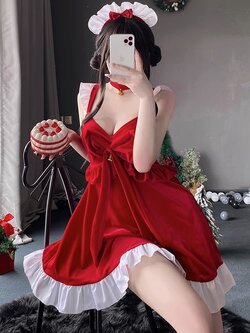 พรีออเดอร์ : ชุดซานตี้ ชุดคริสต์มาส ชุดเซ็ต 3 ชิ้น : เดรส + ปลอกคอ + คาดผม