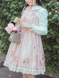 พรีออเดอร์ : เดรสแฟชั่นสไตล์ญี่ปุ่น เดรสโลลิต้าพิมพ์ลายหวานๆ แบบแขนยาว / แขนกุด (รุ่นนี้มี 3 สีค่ะ) + ที่คาดผมเข้าชุด