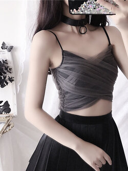 พรีออเดอร์ : เสื้อสายเดี่ยวแฟชั่นแต่งผ้ามุ้งผูกโบว์ตามแบบ (สินค้าไม่รวมกระโปรง)