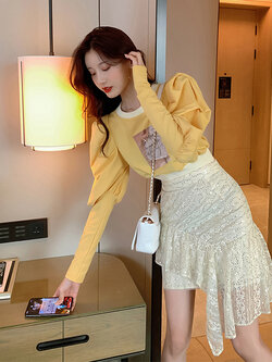 Palglg : พรีออเดอร์ กระโปรงลูกไม้แฟชั่นสไตล์เกาหลีประดับเลื่อม แบรนด์แท้