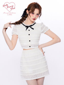 Girly Fancy Club : พรีออเดอร์ ชุดเซตแฟชั่น (ราคาแยกชิ้น) เสื้อลูกไม้แขนตุ๊กตาผ่าหลังเซ็กซี่ / กระโปรงลูกไม้เข้ารูป แบรนด์แท้