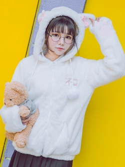 พรีออเดอร์ : เสื้อกันหนาวแฟชั่นสไตล์ญี่ปุ่นขนนุ่มด้านหลังปักลายหาง มี 2 สี