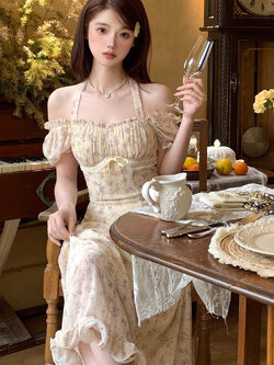 Acaine : พรีออเดอร์ เดรสเปิดไหล่แต่งสายคล้องคอ รุ่นยาวและสั้น แบรนด์แท้