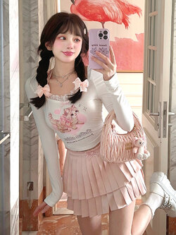 Bobon21 : พรีออเดอร์ เสื้อยืดแฟชั่นสไตล์ญี่ปุ่นน่ารักพิมพ์ลาย แขนสั้น/แขนยาว แบรนด์แท้