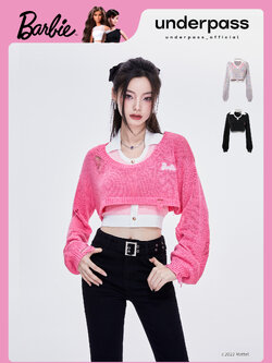 Underpass : พรีออเดอร์ คอลเลคชั่นลิมิเต็ด underpassXbarbie เสื้อสเวตเตอร์ครอปสั้นแต่งขาด และ เสื้อคล้องคอ (ราคาแยกชิ้น) แบรนด์แท้