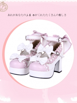 Angelic imprint : พรีออเดอร์ รองเท้าแฟชั่นสไตล์ญี่ปุ่นหนัง PU ประดับโบว์ สูง 7.5 ซม. แบรนด์แท้
