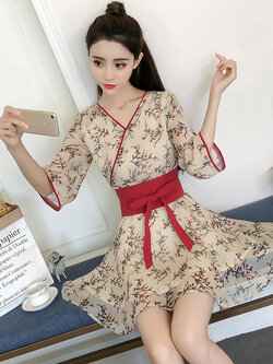 พรีออเดอร์ : เดรสสั้นสไตล์ Hanfu พิมพ์ลายกิ่งไม้น่ารักๆ สีตามแบบ