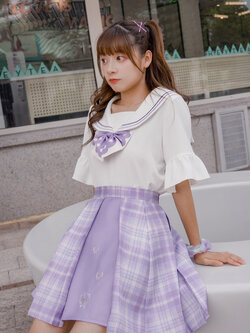 SNBL Girl : เสื้อแฟชั่นสไตล์ยูนิฟอร์มสีขาวตัดม่วงพาสเทลน่ารักๆ แบรนด์แท้