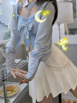 พรีออเดอร์ : กระโปรงแฟชั่นสไตล์เกาหลีญี่ปุ่นสีขาวแต่งจีบตามแบบ