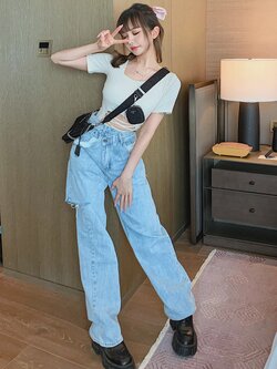 Girly Fancy Club : พรีออเดอร์ กางเกงยีนส์ขายาวทรงหลวมตามแบบ