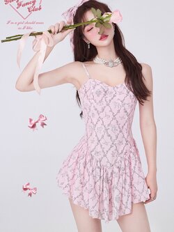 Girly Fancy Club : พรีออเดอร์ เดรสสายเดี่ยวแฟชั่นไตล์หวาน พิมพ์ลายผ้าตามแบบ แบรนด์แท้