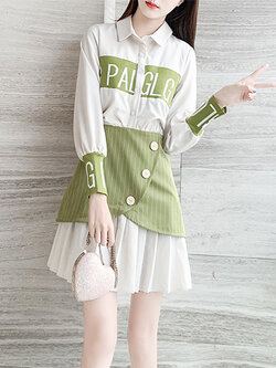 Qianji : พรีออเดอร์ ชุดเดรสแขนยาวแต่งปลอมสองชิ้นตามแบบ ติดซิปยาวด้านหลัง