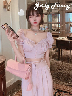 Girly Fancy Club : พรีออเดอร์ เพิ่มสีใหม่!! เสื้อทรงตุ๊กตาครอปสั้น และ กางเกงขายาวมีสายรอบเอวตามแบบ (ราคาแยกชิ้น) มีให้เลือก 2สี แบรนด์แท้
