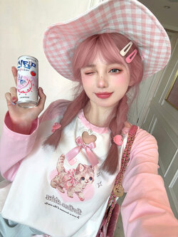 Bobon21 : พรีออเดอร์ เสื้อยืดแฟชั่นสไตล์ญี่ปุ่นแขนยาวพิมพ์ลายฉลุลายหัวใจ แบรนด์แท้