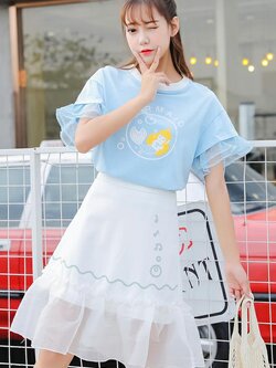 พรีออเดอร์ : เสื้อยืดน่ารักๆ สีฟ้าคอมกลมพิมพ์ลาย Mermaid