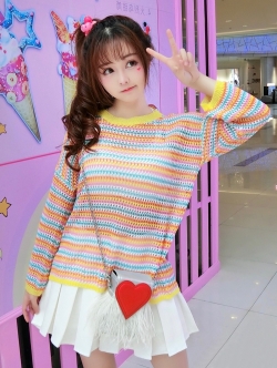 พรีออเดอร์ : เสื้อถักตาข่ายสไตล์ญี่ปุ่นสีรุ้งน่ารักๆ ใส่คลุมหวานๆ