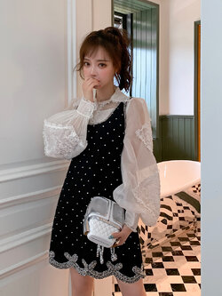 Aviva On Earth : พรีออเดอร์ เดรสแขนกุดสีดำแฟชั่นแบบสวยหรูงานไฮเอนด์ ประดับเพชรทั้งชุดตามแบบ แบรนด์แท้