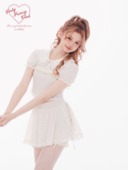 Girly Fancy Club : พรีออเดอร์ ชุดเซตแฟชั่น (ราคาแยกชิ้น) เสื้อเชิ้ตแขนสั้น+เสื้อสายเดี่ยวตัวนอก / กระโปรงกางเกงผ่าข้าง ขอบเอวยืด แบรนด์แท้
