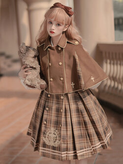 Preorder : เดรสแฟชั่นโลลิต้าลายสก็อตตัดต่อเสื้อเชิ้ตแขนยาวสีขาวตามแบบ (เสื้อคลุมราคาแยกชิ้น) มีให้เลือก 2สี