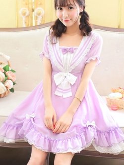 พรีออเดอร์ : เดรสนำเข้าแฟชั่นสไตล์ญี่ปุ่น เดรสสไตล์โลลิต้า แขนตุ๊กตาน่ารักๆ สีม่วง แบรนด์ Uncleflower