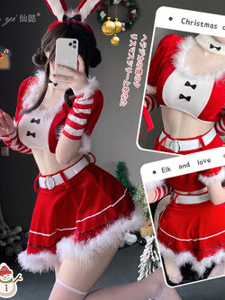 พรีออเดอร์ : ชุดซานตี้ ชุดคริสต์มาส ชุดเซ็ต 5 ชิ้น : เสื้อ + กระโปรง + ปลอกคอ + ถุงมือ + คาดผม