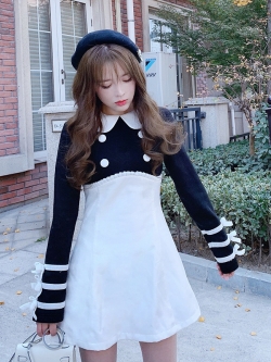 พรีออเดอร์ : เดรสแฟชั่นสไตล์เกาหลีญี่ปุ่นแขนยาวดีเทลตามแบบ (สินค้าไม่รวมเข็มขัดคอร์เซ็ทค่ะ)