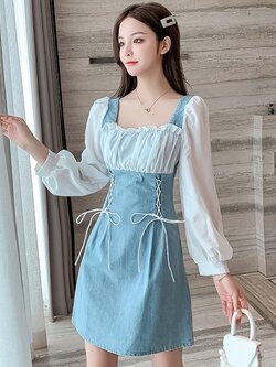 พรีออเดอร์ : เดรสแฟชั่นสไตล์เกาหลีแบบสวยหวานสีเดนิ่มตามแบบ