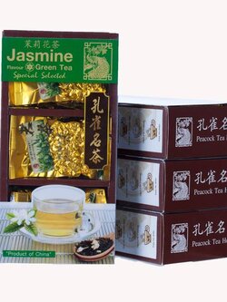 ใบชาเขียว อบมะลิ ตรานกยูง Jasmine Green Tea 3 กล่อง(กล่องละ 9 ซอง ซองละ 10 กรัม)