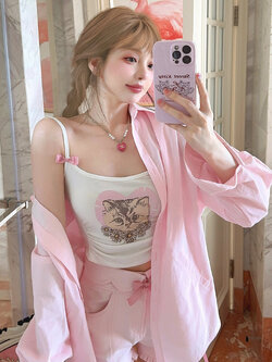 Bobon21 : พรีออเดอร์ เสื้อสายเดี่ยวพิมพ์ลายแมวน่ารักๆ แบรนด์แท้